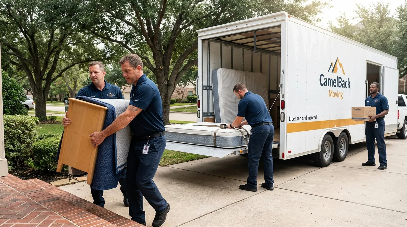 Crew loading residential truck for cross-state move from Mason, MI