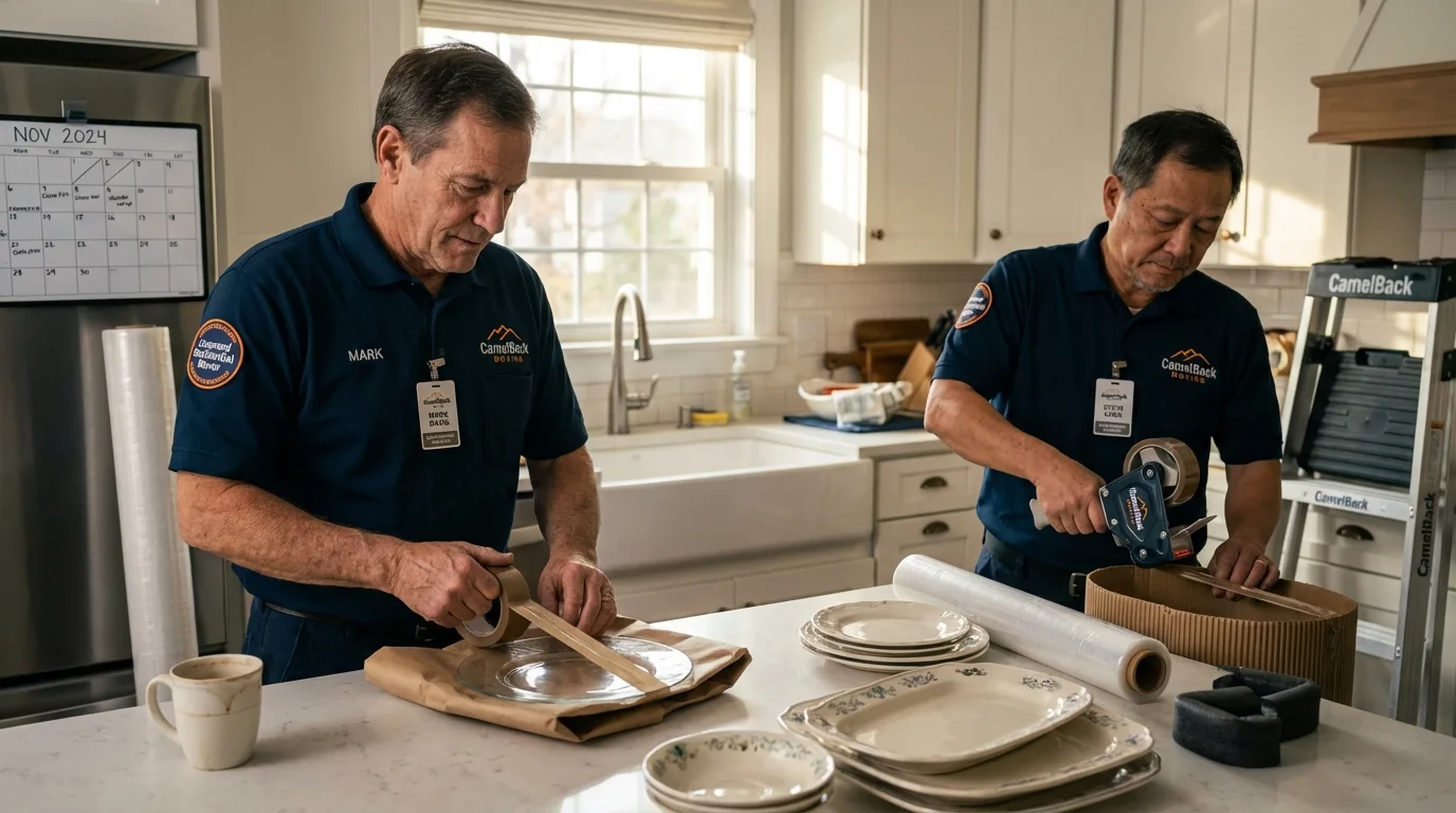 Professional crew packing kitchen dishware in Mason, MI